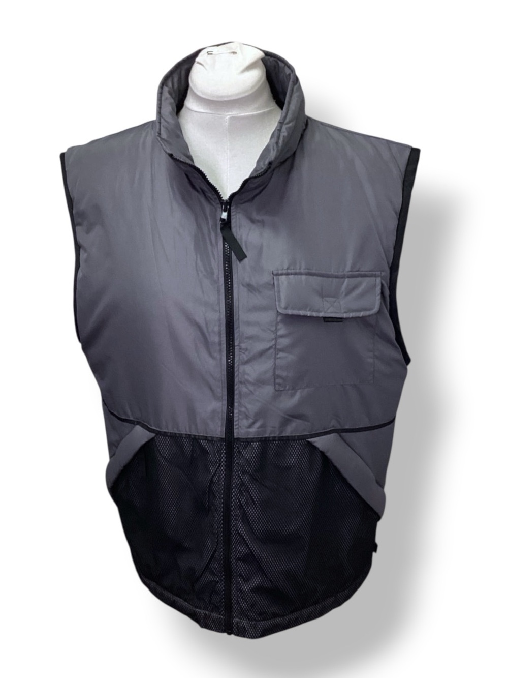 FLIPBOX Mens Full Zip Outdoor Puffer Vest VTG 90s Gorpcore Gray/Black L
